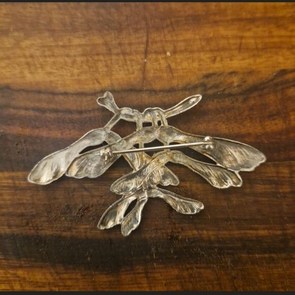 VTG LG ARTISAN PEWTER SYCAMORE SEED ART NOUVEAU BROOCH 1 3/4"X2 3/4" - Picture 5 of 14